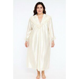 Ilise Stevens Satin Flannel Lined Nightgown Lace Size Large Vintage